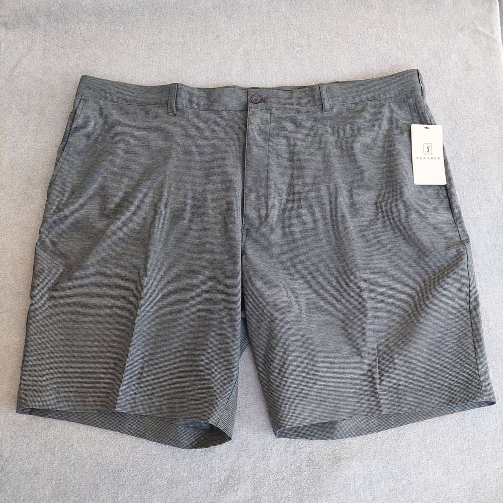 NWT PGA Tour Men's Golf Shorts Size 46 Grey Microcheck Expansion Waist